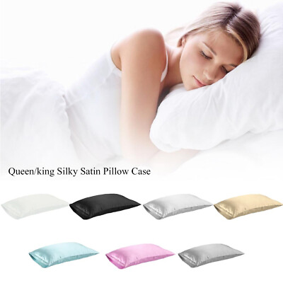 #ad 1PC Smooth Satin Silk Pillow Case Cover King Queen Size Luxury Cushion Cover $10.62