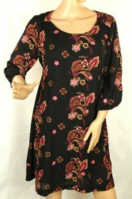 Beige by Eci Womens Embroidered Black Floral Keyhole Dress Medium $7.49