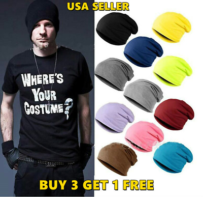 #ad Beanie Thin Plain Knit Hat Baggy Cap Cuff Slouchy Skull Hats Ski Men Women $5.45