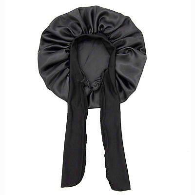 #ad High Elastic Sleep Bonnets Black Silk Hair Wrap for Women Curly Hair Long Hair $8.73