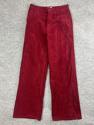 #ad BRIXTON Corduroy Pants Women#x27;s 27 Cranberry Red Wide Straight Leg Pockets Zipper $20.00