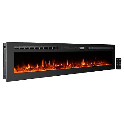 #ad #ad Electric Fireplaces Recessed Wall Mounted Fireplace Insert 80 Inch Wide Heater L $893.91