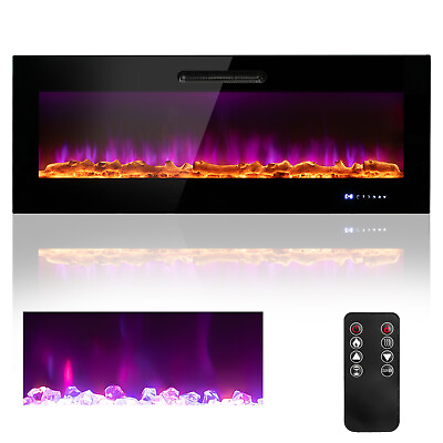#ad 50quot; Electric Fireplace Recessed Wall Mounted Heater W Decorative Crystal amp; Log $239.99