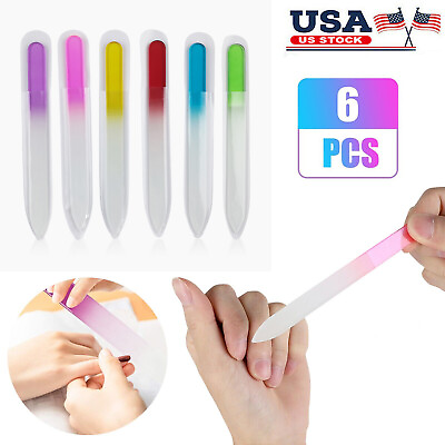 #ad 6Pcs Colorful Double Sided Glass Nail File Set Manicure Pedicure Finger Tools $7.76