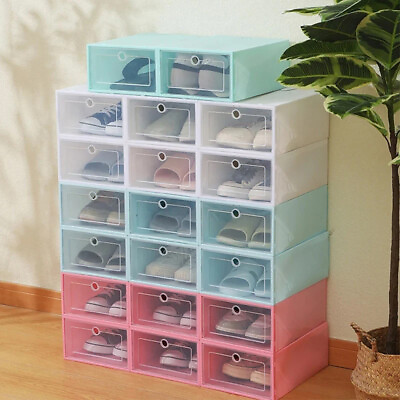 #ad #ad 12 24pcs Foldable Plastic Transparent Shoe Box Storage Clear Organizer Stackable $18.99
