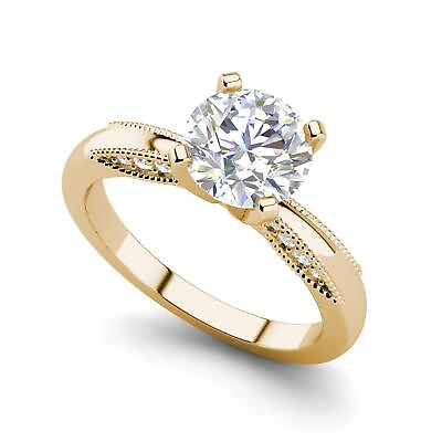 #ad Milgrain Solitaire 1 Ct VS2 D Round Cut Diamond Engagement Ring Treated $1606.12
