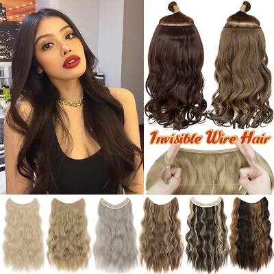 #ad Onepiece Clip in Wire Hair Extensions Wavy Secret Nano Ring Headband Hairpiece $13.40