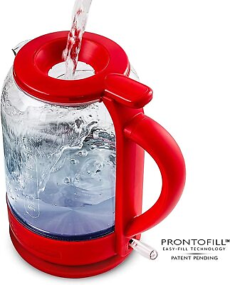 #ad Electric Hot Water Glass Kettle 1.5 Liters Heat Portable 1500 Watt Red Electric $28.22