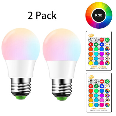 #ad E26 LED Light Bulbs RGB Color Changing 5W A19 Cool White Bulb with Remote 2 Pack $9.99