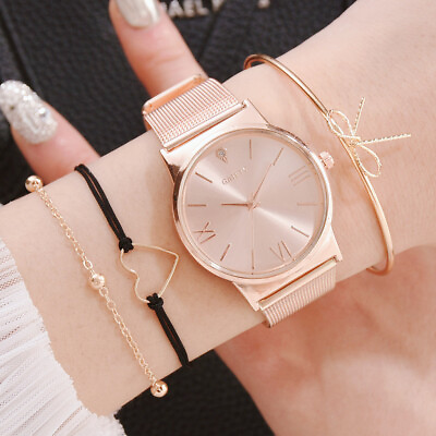 #ad GAIETY Fashion Brand 4pcs Set Dress Women Rose Gold Watches Luxury Ladies Wrist $24.99