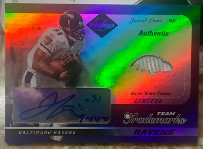 #ad 2003 Leaf Limited Jamal Lewis on card Auto Worn Jersey Baltimore Ravens 12 25 $39.99