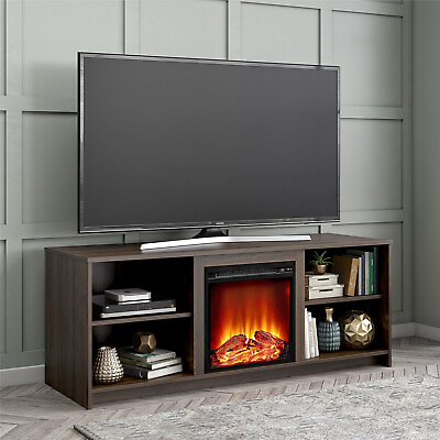 #ad Electric Fireplace TV Stand TVs Up To 65 Inches Walnut Brown Media Console Shelf $209.31