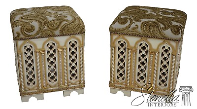 #ad 62958EC: Pair Gothic Style Paint Decorated Stools $1595.00