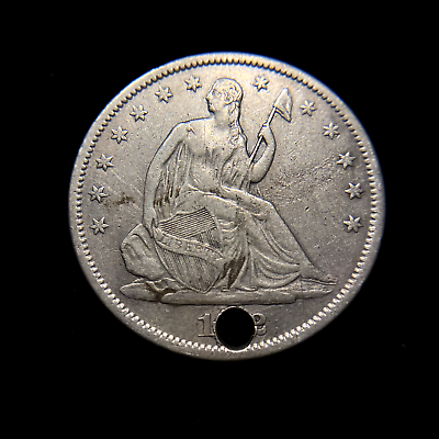 #ad 1872 S Liberty Seated Silver Half Dollar XF EF Details Holed Coin 50c $155.00