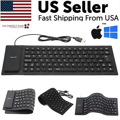 #ad Waterproof Silicone Keyboard Foldable Flexible USB Dustproof DirtProof Full Size $9.89