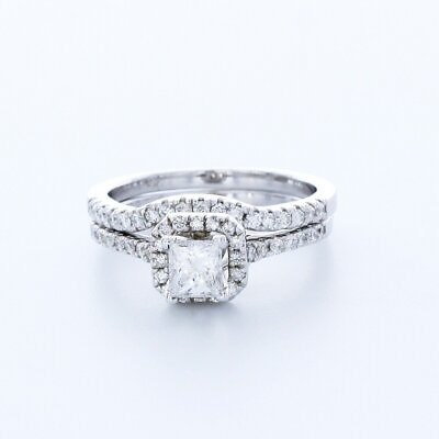 #ad 1.3CT Natural Diamond G VS1 Rectangular Princess 18K White Gold Halo Accent Ring $2862.00