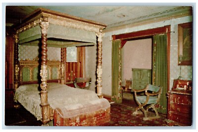 #ad c1950#x27;s Master Bed Room Mac O Chee Castle West Liberty Ohio OH Postcard $14.98