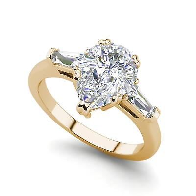 #ad Baguette Accents 1 Ct VS2 F Pear Cut Diamond Engagement Ring Yellow Gold Treated $1496.40