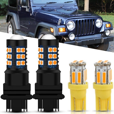#ad 4x Amber LED Turn Signal Light Side Marker Bulb For 1997 2006 Jeep Wrangler TJ $15.97
