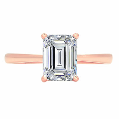 #ad 2.0 ct Emerald Cut Lab Created Diamond Stone 14K Rose Gold Solitaire Ring $8023.31