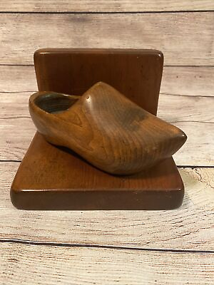 #ad Hand Carved Wooden Shoe Single Book End Eclectic Decor Vintage 7” X 4.75” $14.99