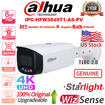 #ad US Stock Dahua 8MP 2 way Audio SMD4.0 TiOC PoE Camera IPC HFW3849T1 AS PV S4 Lot $345.80