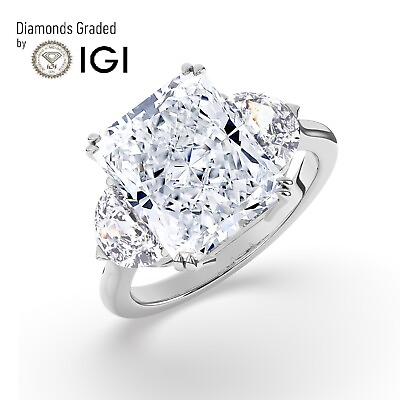 #ad IGI 5CT F VS1 Solitaire Lab Grown Radiant Diamond Trilogy Ring 18K White Gold $6349.80