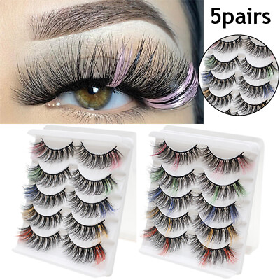#ad 3d Mink Lashes 5 Pair Colored Lashes 100% Fluffy Mix Colored Eyelashes Makeup $6.16