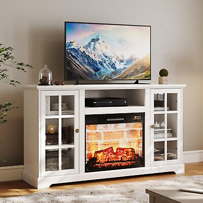 #ad Farmhouse TV Stand with 23quot; Fireplace for 65#x27;#x27; TV Entertainment Center Console $299.98