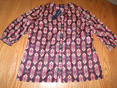 #ad Nwt Womens Jones New York Button Up 3 4 Sleeve Blouse Top Red Black S $89 $15.25