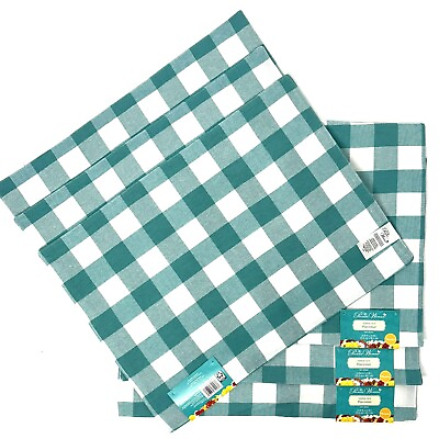 #ad The Pioneer Woman Charming Check Reversible Country Teal Placemats Lot Set Of 6 $24.50