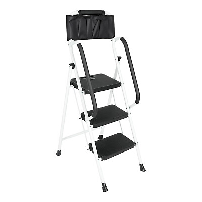 #ad 3 Step Ladder with Handrails amp; Attachable Tool Bag 500 lbs Folding Stool Ladder $54.99