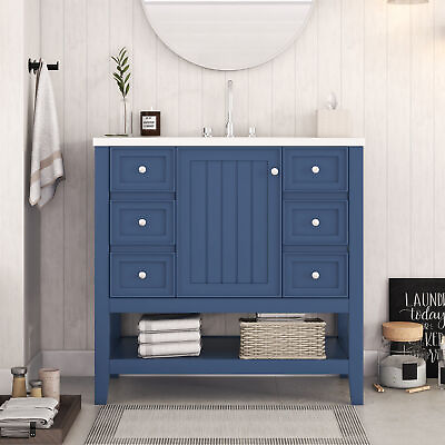 #ad 36quot; Bathroom Vanity w Sink ComboOne Cabinet and Three Drawers Blue $447.15