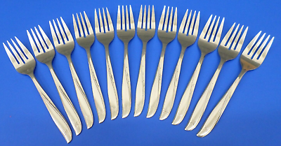 #ad 12 Oneida Community TWIN STAR Glossy Stainless Flatware 6 1 4quot; SALAD FORKS $38.95