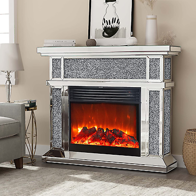 #ad Mirrored Electric Fireplace Fireplace Mantel Freestanding Heater Firebox with R $1177.41