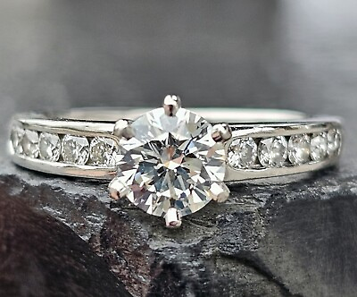 #ad Tiffany amp; Co. Diamond Engagement Ring .79ct H VS2 Center Round Channel Platinum $5110.35