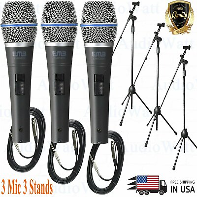 #ad 3x EMlC800 Light Aluminum Voice Unidirectional Dynamic Microphone 3x Mic Stand $109.99