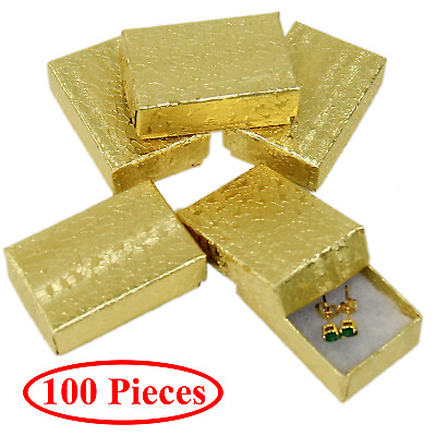 #ad Cotton Filled Gift Box Fancy Gold Foil Jewelry Boxes Cardboard Display 100 Pcs $44.79