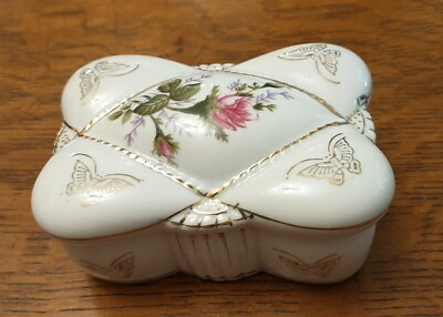 #ad Vtg Lipper amp; Mann Porcelain Quilted Pillow Top Trinket Jewelry Vanity Lidded Box $15.50