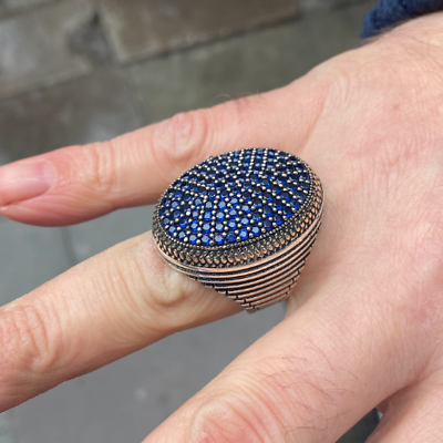 #ad Large Blue Sapphire Gemstone Ring Silver Mens Handmade Ring Men Ring $145.00