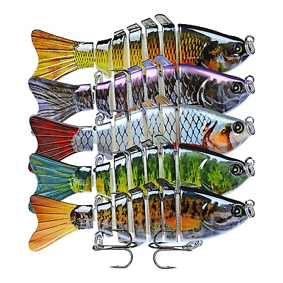 #ad 5 Pack 6 Segment Multi Jointed Fishing Lures Fish Bait Crankbait Hooks Swimbait $9.88