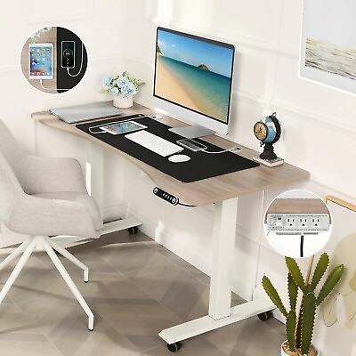 #ad 55#x27;#x27;x24#x27;#x27; Adjustable Electric Desk Computer Home Office Table with Power Outlet $199.99