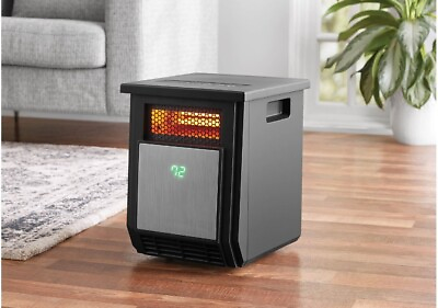 #ad MAINSTAYS HT1168 1500W Freestanding 4 Element Infrared Cabinet Heater Black $74.99