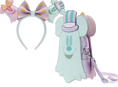 NEW Loungefly Disney Pastel Ghost Mickey amp; Minnie Mouse Glow Crossbody Bag amp; Ear $144.00