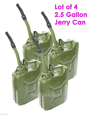 #ad Lot 4 2.5 Gallon 10L Jerry Can Gas Steel Tank Green Military NATO Style $169.99