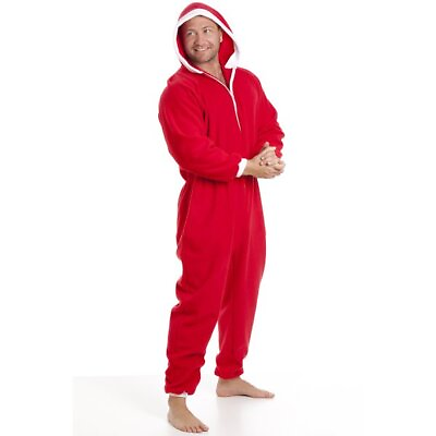 #ad Camille Mens Zip Up All In One Warm Fleecy Hooded One Piece Red Santa GBP 34.99