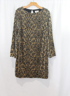 NWT ECI Womens Gold Black Velvet Burnout Party Dress M $19.99