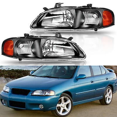 #ad Fits Nissan Sentra 2000 2003 Headlights Black Light Front Headlamps Pair Replace $61.74