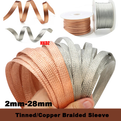#ad 2mm 28mm Copper Tinned Braided Sleeve Metal Shielding Cable Audio Wire Sleeving $3.38