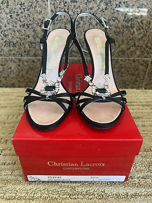 #ad Christian LaCroix jeweled shoes Black strappy shoes $75.00